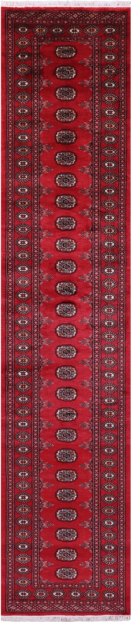 Red Bokhara Handmade Wool Runner Rug - 2' 9" X 13' 7"