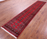Red Bokhara Handmade Wool Runner Rug - 2' 9" X 13' 7"