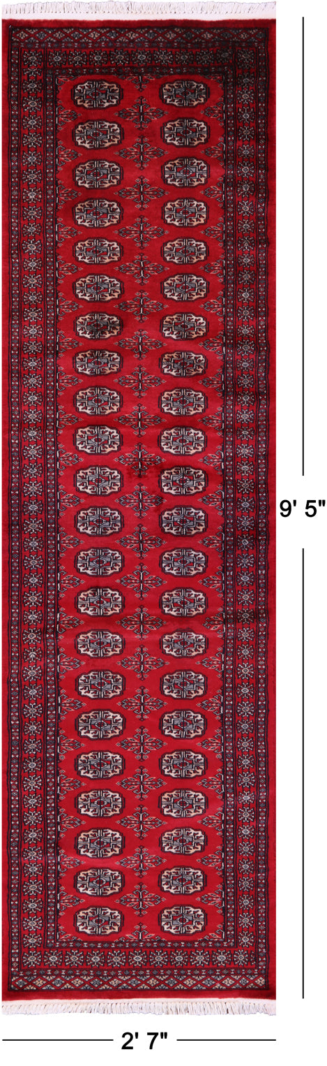 Red Bokhara Handmade Wool Runner Rug - 2' 7" X 9' 5"