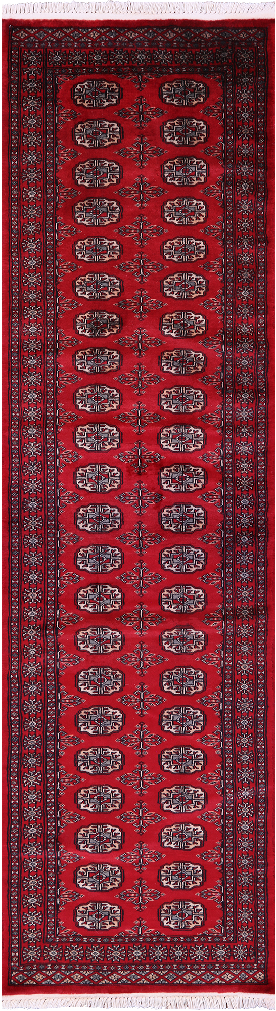 Red Bokhara Handmade Wool Runner Rug - 2' 7" X 9' 5"
