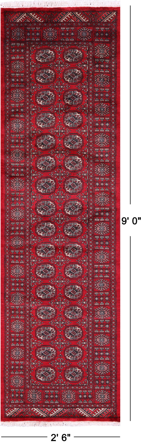 Red Bokhara Handmade Wool Runner Rug - 2' 6" X 9' 0"