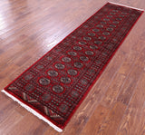 Red Bokhara Handmade Wool Runner Rug - 2' 6" X 9' 0"