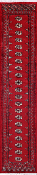 Red Bokhara Handmade Wool Runner Rug - 2' 7" X 12' 3"