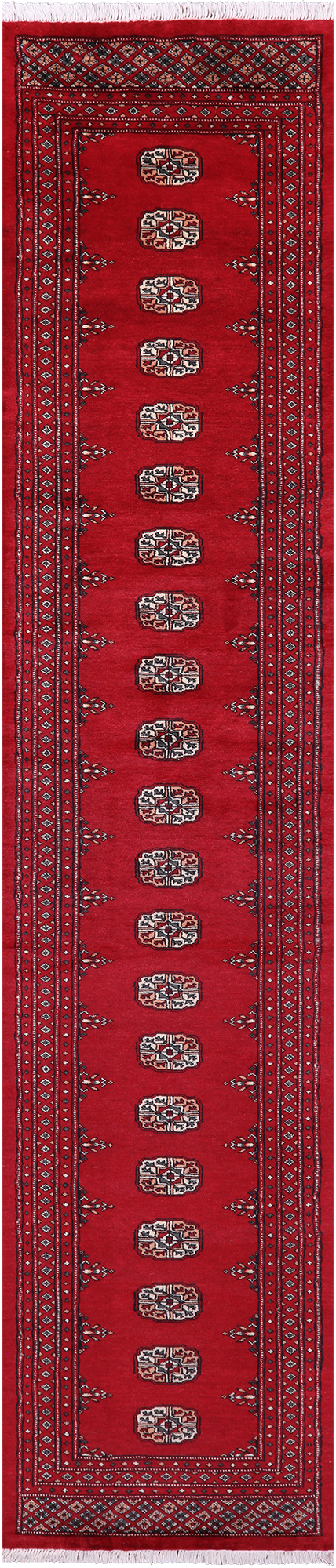 Red Bokhara Handmade Wool Runner Rug - 2' 7" X 12' 3"