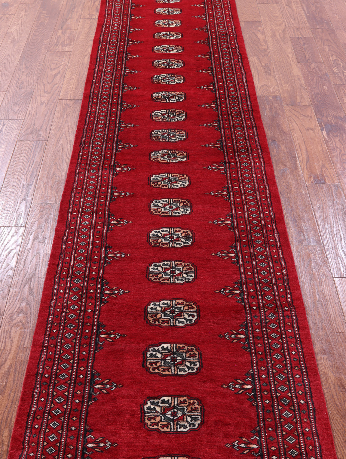 Red Bokhara Handmade Wool Runner Rug - 2' 7" X 12' 3"