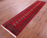 Red Bokhara Handmade Wool Runner Rug - 2' 7" X 12' 3"