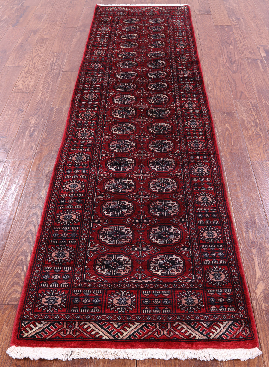Red Bokhara Handmade Wool Runner Rug - 2' 6" X 9' 3"