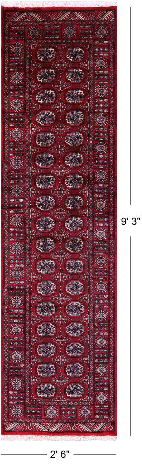 Red Bokhara Handmade Wool Runner Rug - 2' 6" X 9' 3"