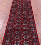 Red Bokhara Handmade Wool Runner Rug - 2' 6" X 9' 3"