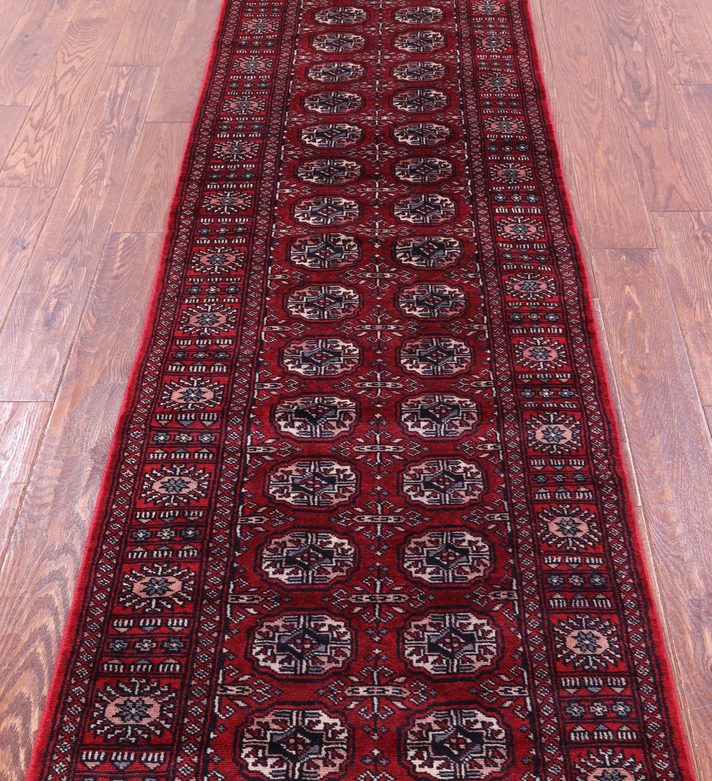 Red Bokhara Handmade Wool Runner Rug - 2' 6" X 9' 3"