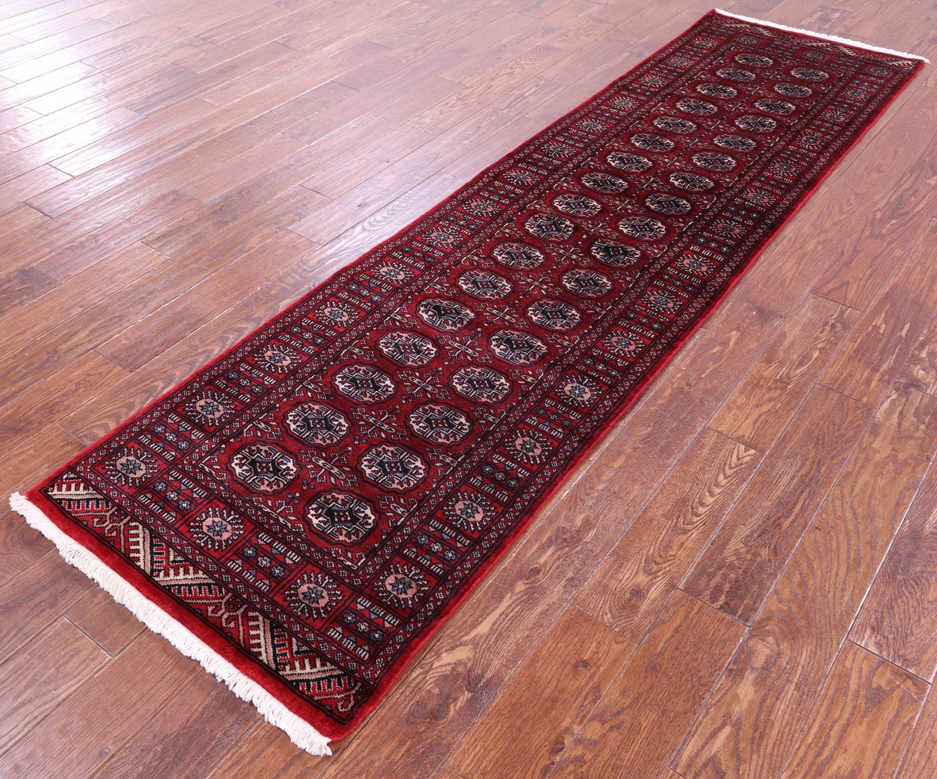 Red Bokhara Handmade Wool Runner Rug - 2' 6" X 9' 3"