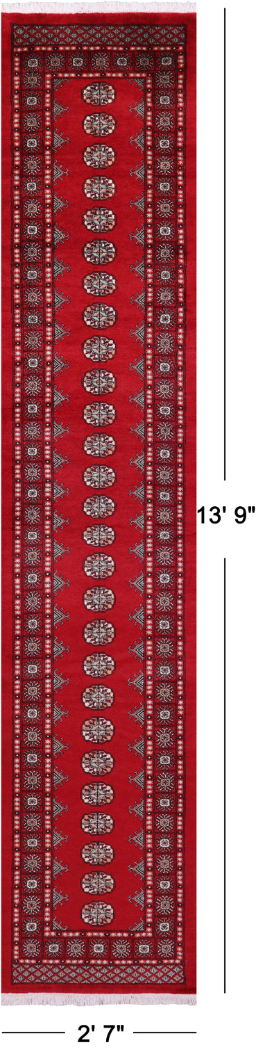 Red Bokhara Handmade Wool Runner Rug - 2' 7" X 13' 9"
