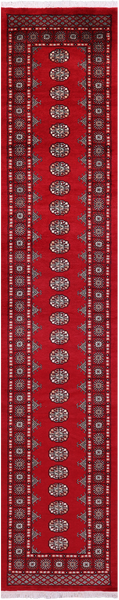 Red Bokhara Handmade Wool Runner Rug - 2' 7" X 13' 9"