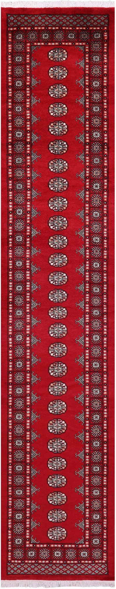 Red Bokhara Handmade Wool Runner Rug - 2' 7" X 13' 9"