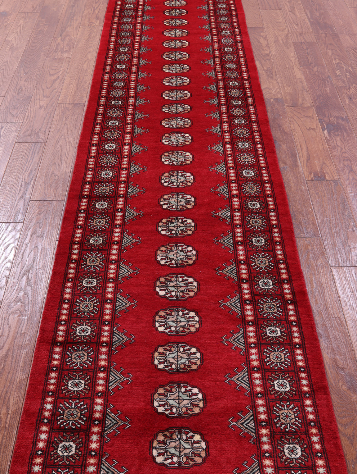 Red Bokhara Handmade Wool Runner Rug - 2' 7" X 13' 9"
