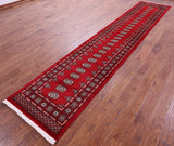 Red Bokhara Handmade Wool Runner Rug - 2' 7" X 13' 9"