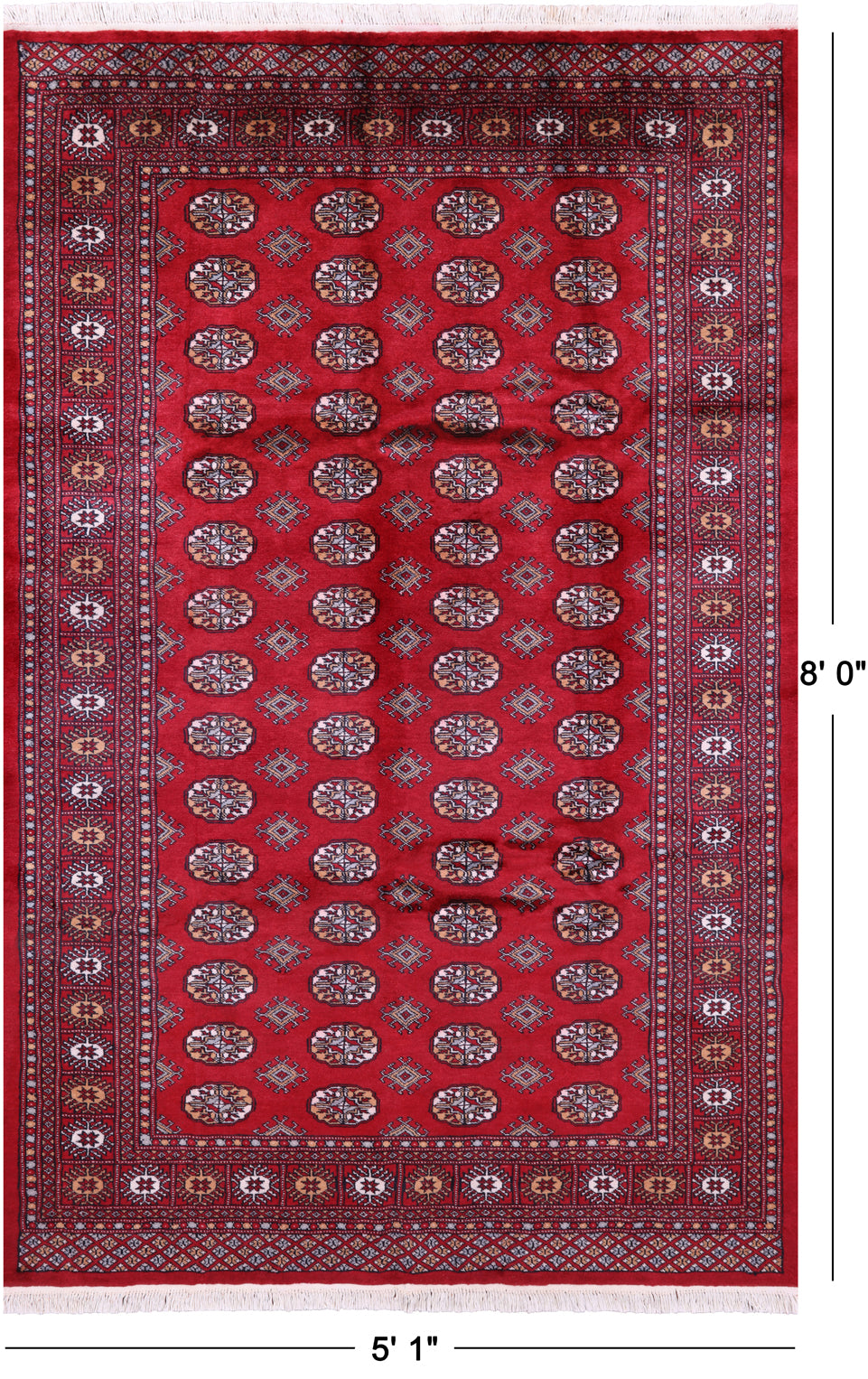 Red Bokhara Hand-Knotted Wool Rug - 5' 1" X 8' 0"