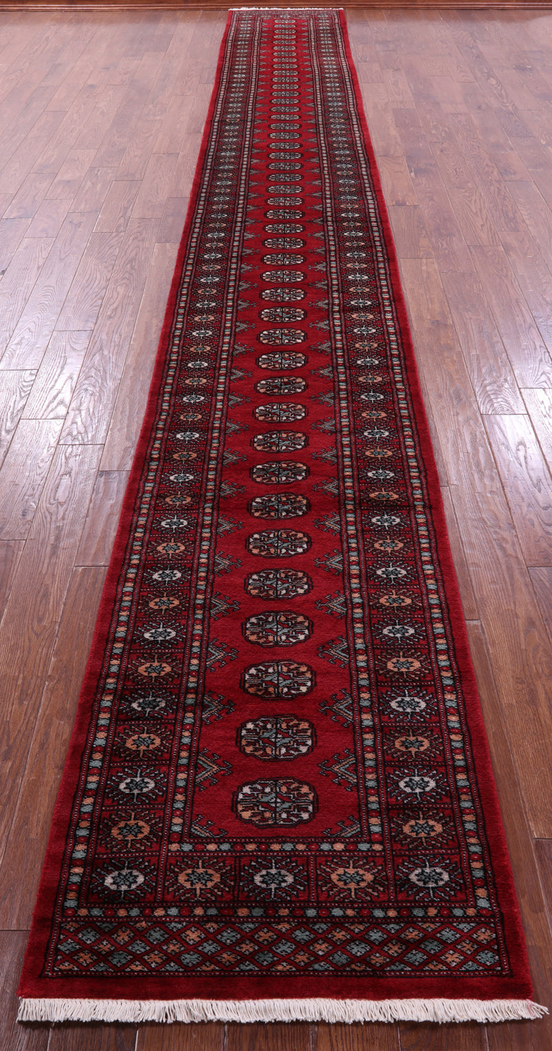 Red Bokhara Handmade Wool Runner Rug - 2' 7" X 20' 0"