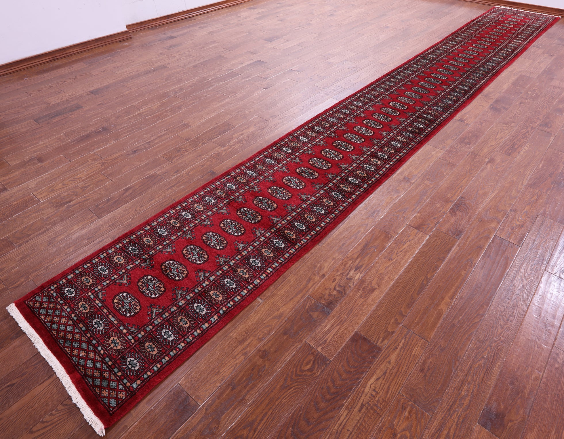 Red Bokhara Handmade Wool Runner Rug - 2' 7" X 20' 0"