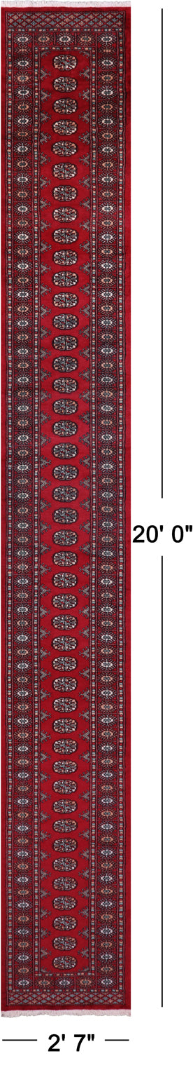 Red Bokhara Handmade Wool Runner Rug - 2' 7" X 20' 0"