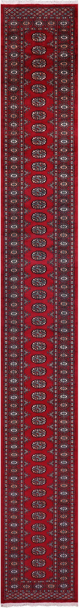 Red Bokhara Handmade Wool Runner Rug - 2' 7" X 20' 0"