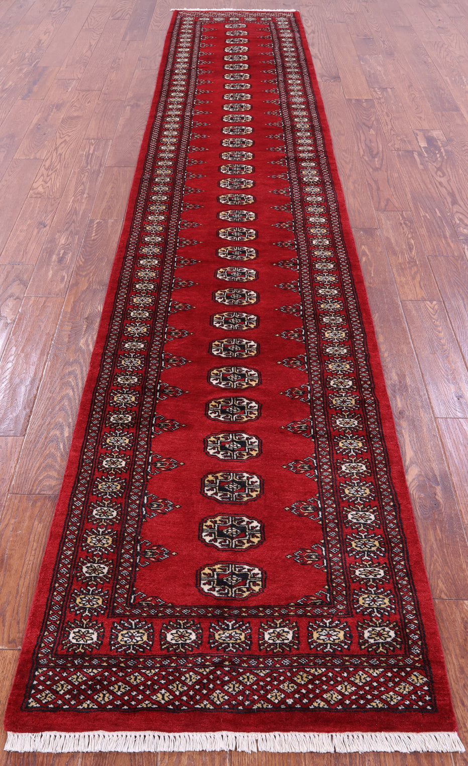Red Bokhara Handmade Wool Runner Rug - 2' 6" X 13' 9"