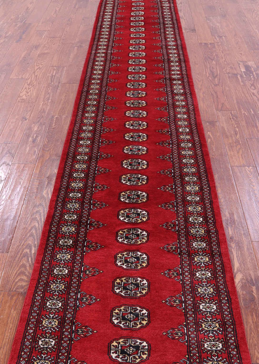 Red Bokhara Handmade Wool Runner Rug - 2' 6" X 13' 9"