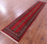 Red Bokhara Handmade Wool Runner Rug - 2' 6" X 13' 9"