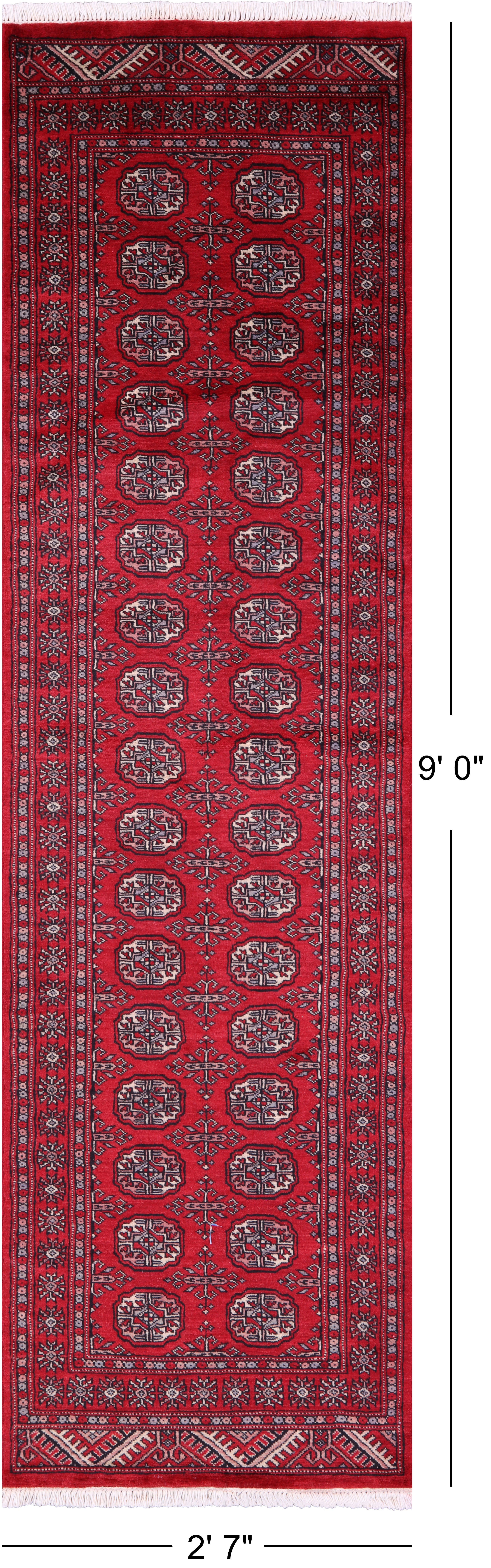 Red Bokhara Handmade Wool Runner Rug - 2' 7" X 9' 0"