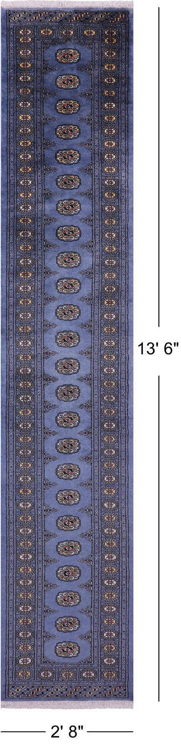 Blue Bokhara Handmade Wool Runner Rug - 2' 8" X 13' 6"