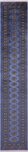 Blue Bokhara Handmade Wool Runner Rug - 2' 8" X 13' 6"
