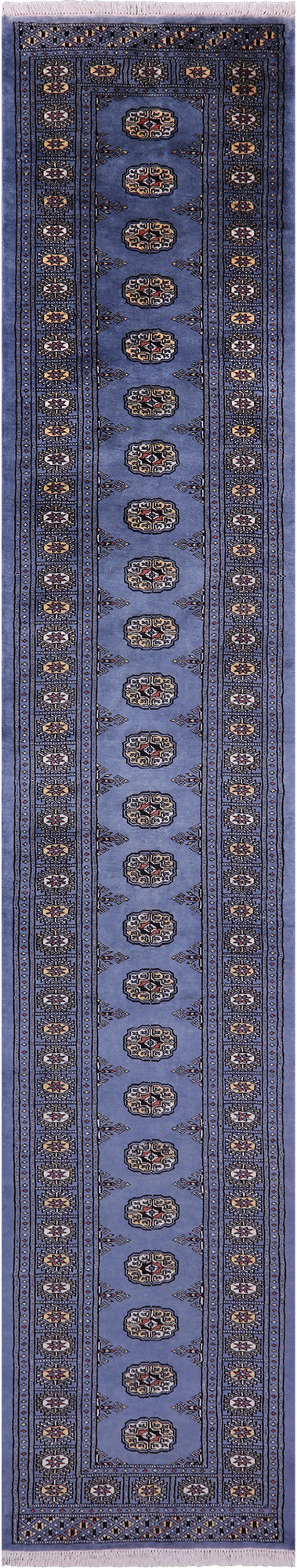Blue Bokhara Handmade Wool Runner Rug - 2' 8" X 13' 6"