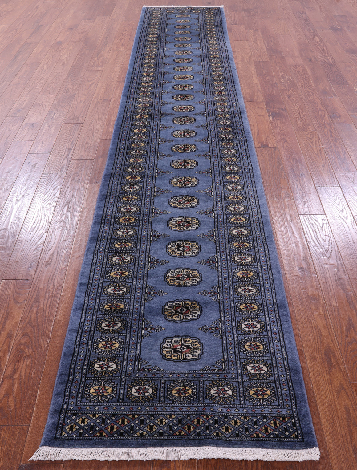 Blue Bokhara Handmade Wool Runner Rug - 2' 8" X 13' 6"