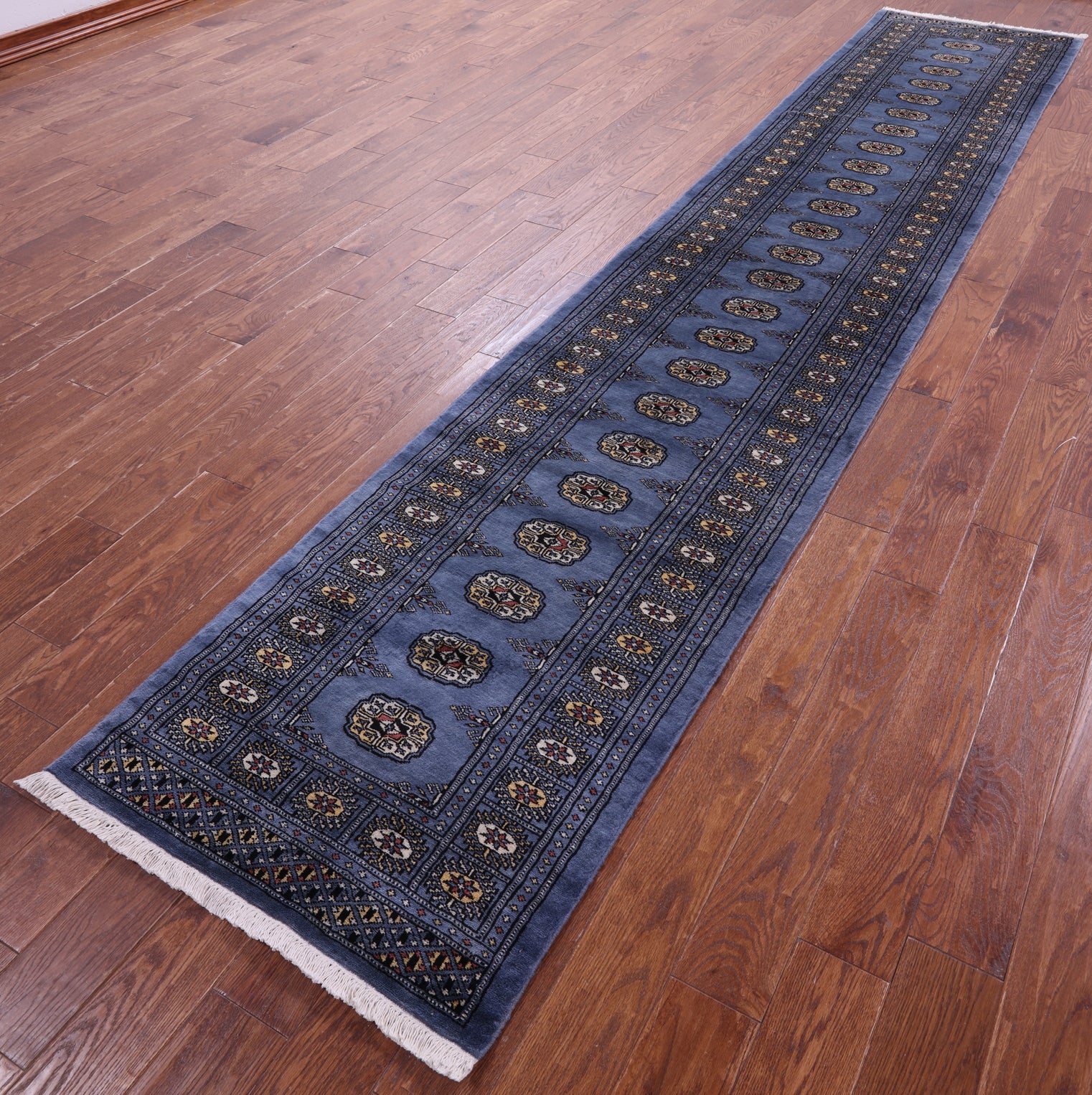 Blue Bokhara Handmade Wool Runner Rug - 2' 8" X 13' 6"