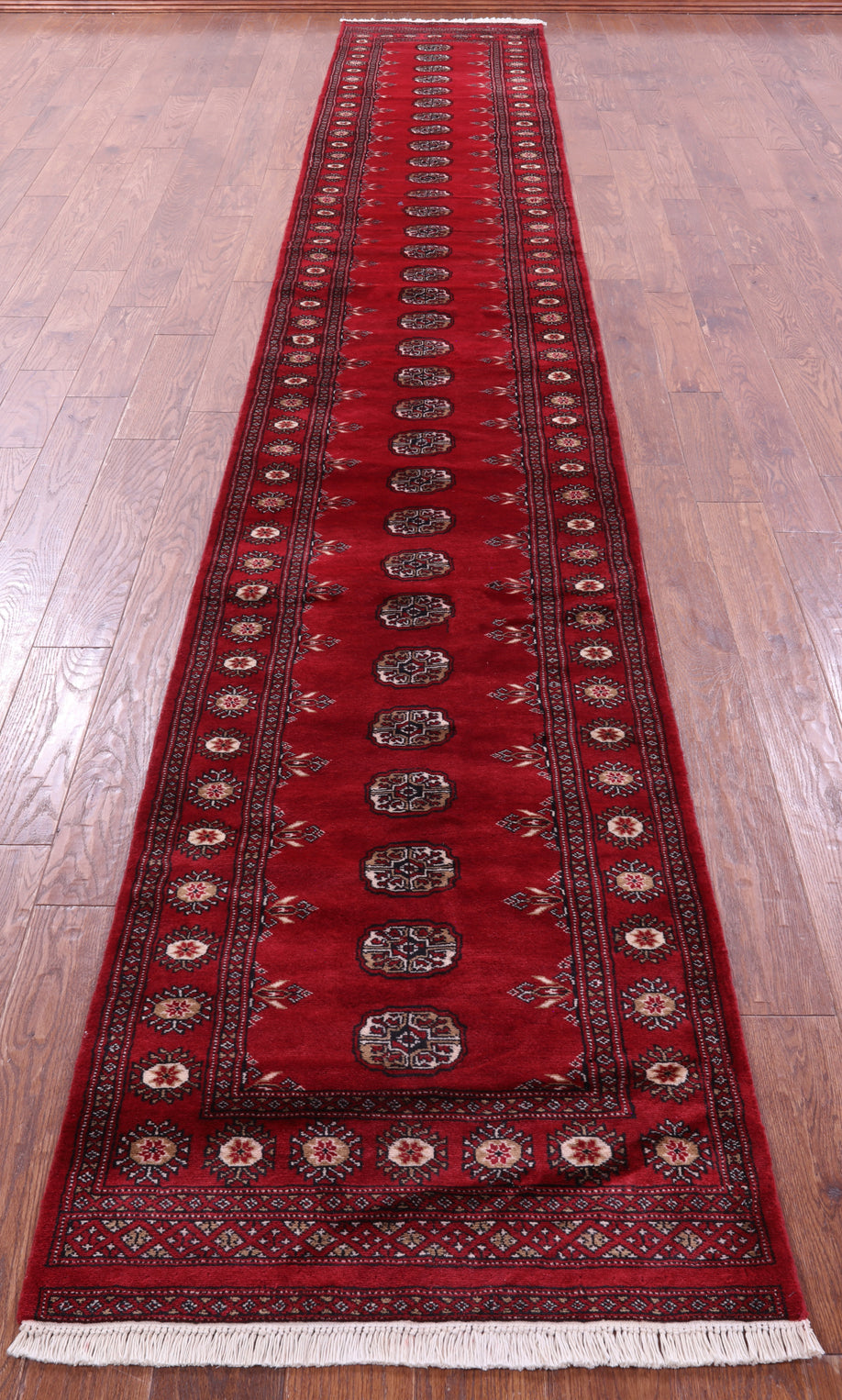 Red Bokhara Handmade Wool Runner Rug - 2' 7" X 16' 0"