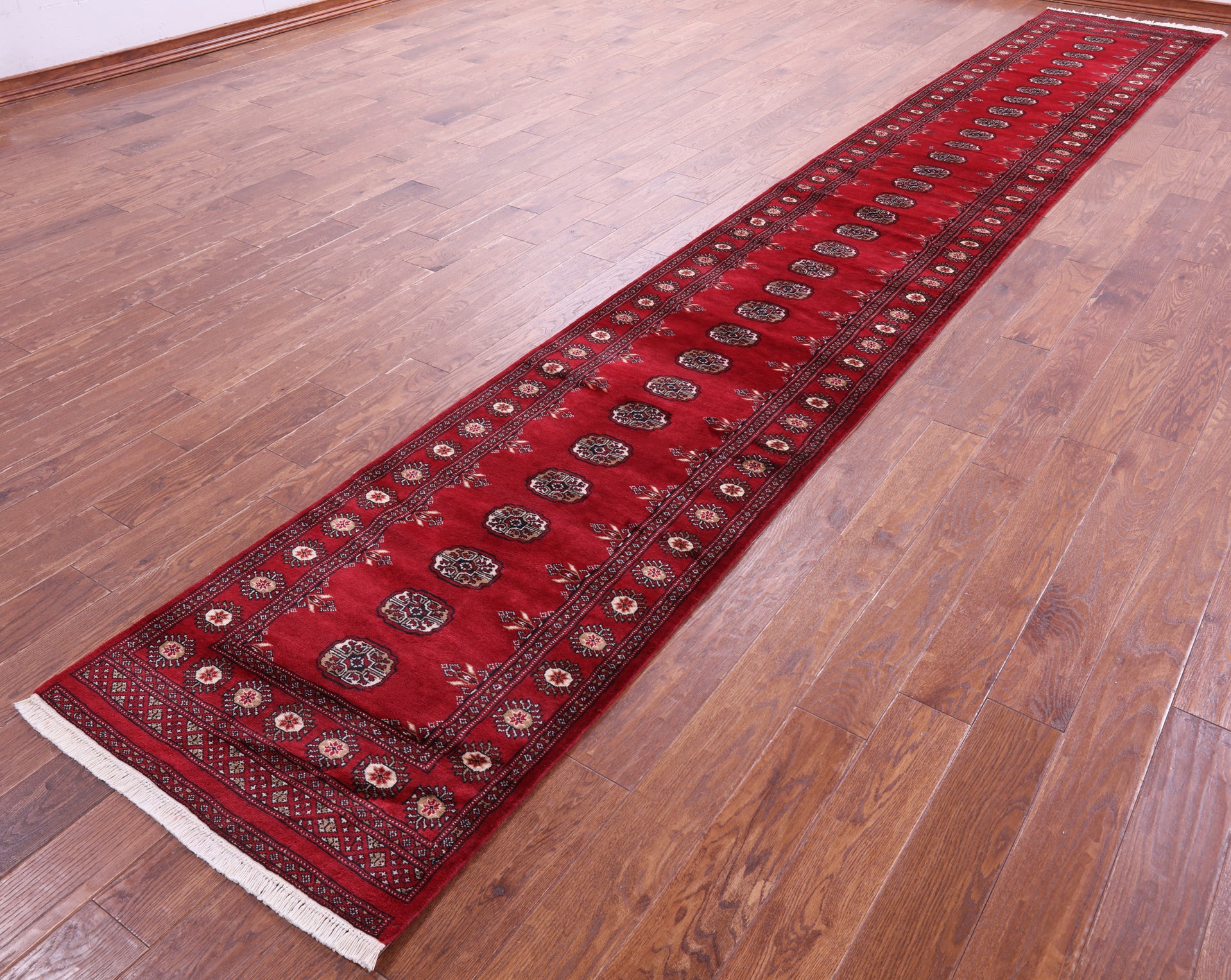 Red Bokhara Handmade Wool Runner Rug - 2' 7" X 16' 0"