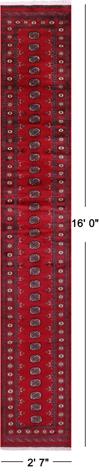 Red Bokhara Handmade Wool Runner Rug - 2' 7" X 16' 0"