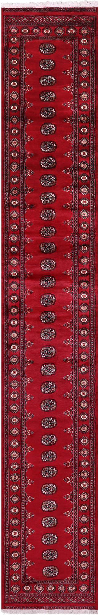 Red Bokhara Handmade Wool Runner Rug - 2' 7" X 16' 0"