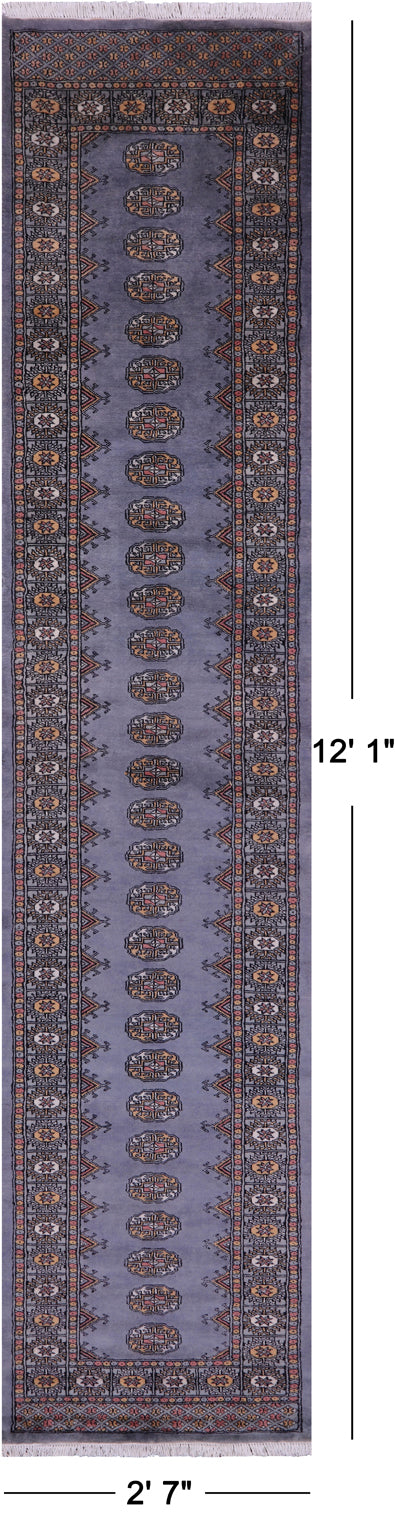 Grey Bokhara Handmade Wool Runner Rug - 2' 7" X 12' 1"