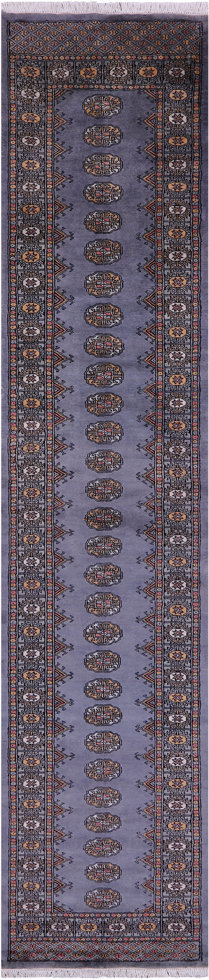 Grey Bokhara Handmade Wool Runner Rug - 2' 7" X 12' 1"