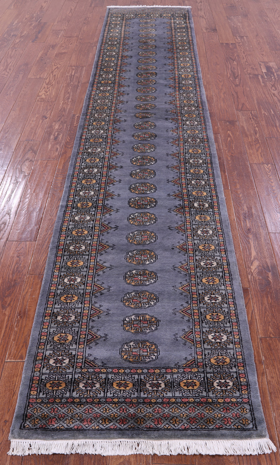 Grey Bokhara Handmade Wool Runner Rug - 2' 7" X 12' 1"