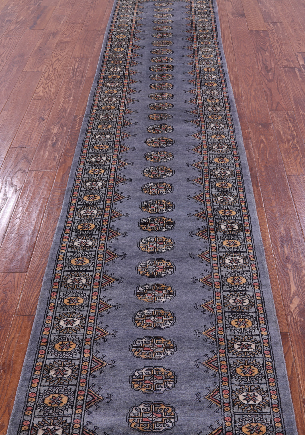 Grey Bokhara Handmade Wool Runner Rug - 2' 7" X 12' 1"