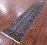 Grey Bokhara Handmade Wool Runner Rug - 2' 7" X 12' 1"