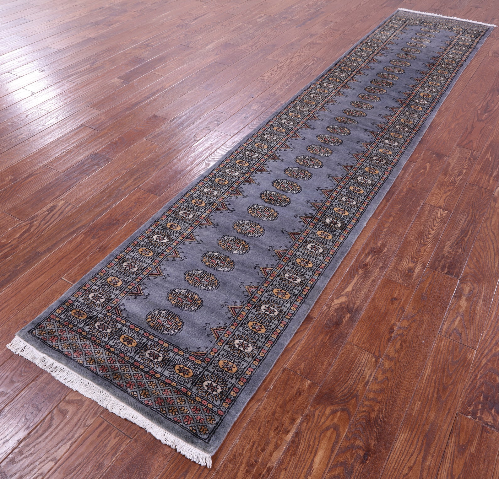 Grey Bokhara Handmade Wool Runner Rug - 2' 7" X 12' 1"