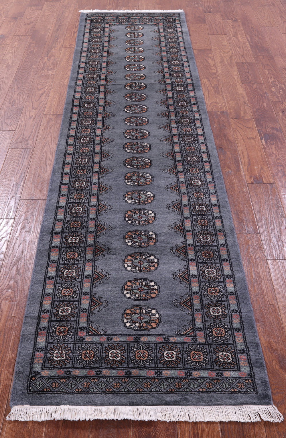 Grey Bokhara Handmade Wool Runner Rug - 2' 7" X 10' 1"