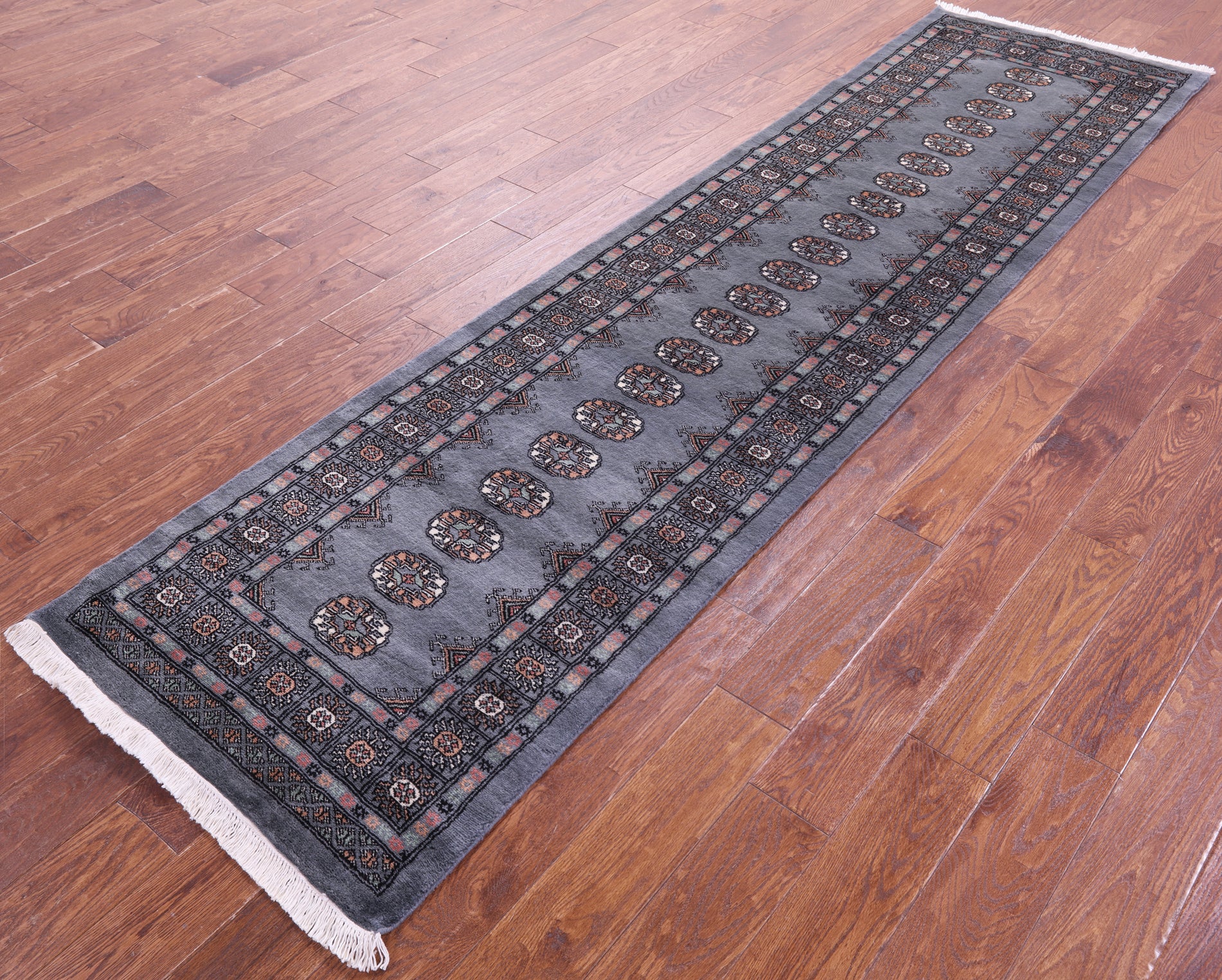 Grey Bokhara Handmade Wool Runner Rug - 2' 7" X 10' 1"