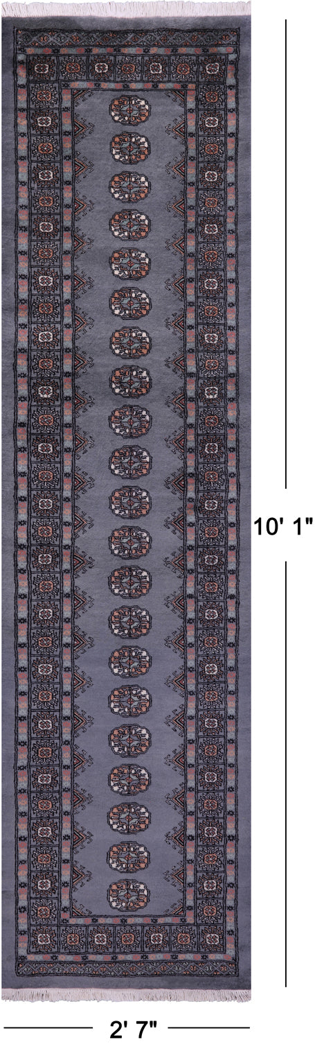 Grey Bokhara Handmade Wool Runner Rug - 2' 7" X 10' 1"