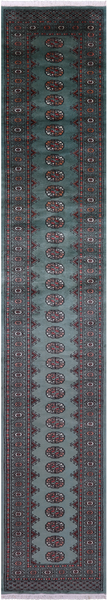 Green Bokhara Handmade Wool Runner Rug - 2' 7" X 14' 7"