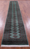 Green Bokhara Handmade Wool Runner Rug - 2' 7" X 14' 7"