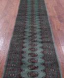 Green Bokhara Handmade Wool Runner Rug - 2' 7" X 14' 7"